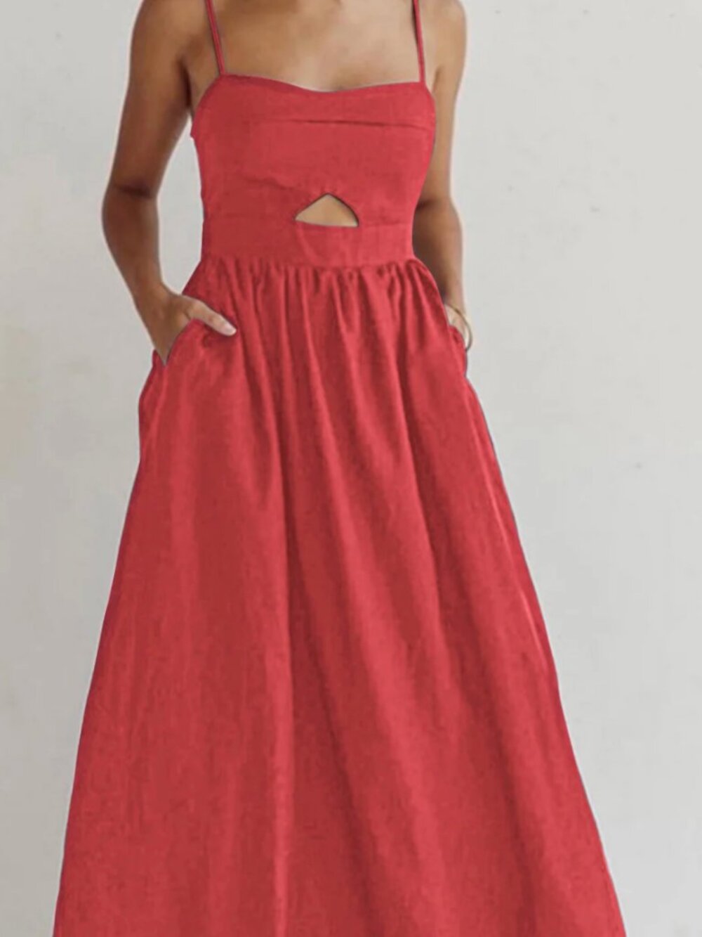 Commense Cotton Sleeveless Pockets Cutout Long Dress S